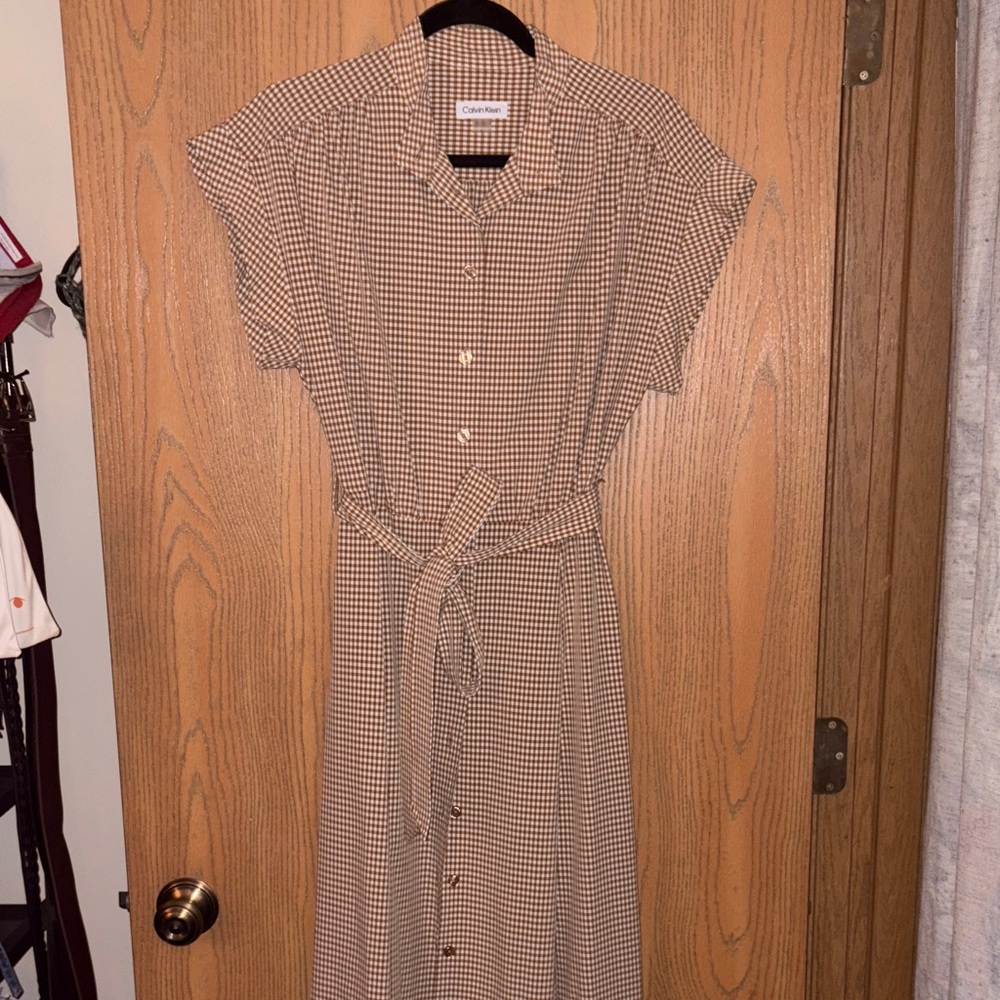 Calvin Klein Beige Checkered Midi Dress